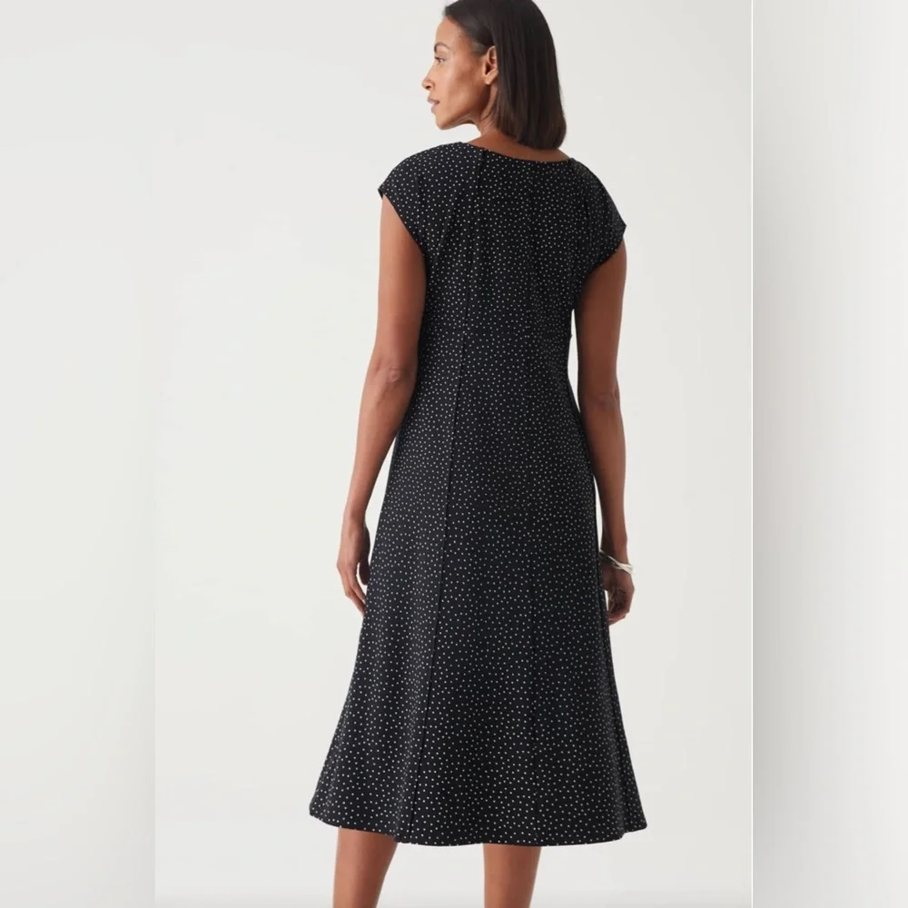 J.Jill Wearever Seamed Split-Neck Dress in black Tossed Dots Size XLP NWOT - Picture 3 of 16